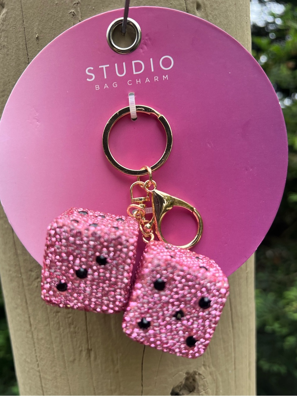 PINK BLING DICE Bag Charm Keychain